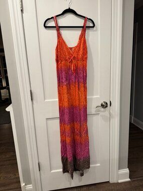 Project E Vintage Orange Pink and Black Burnout Tie Dye Maxi Dress - Medium